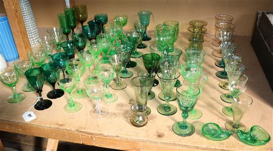 Collection of green and other coloured glassware